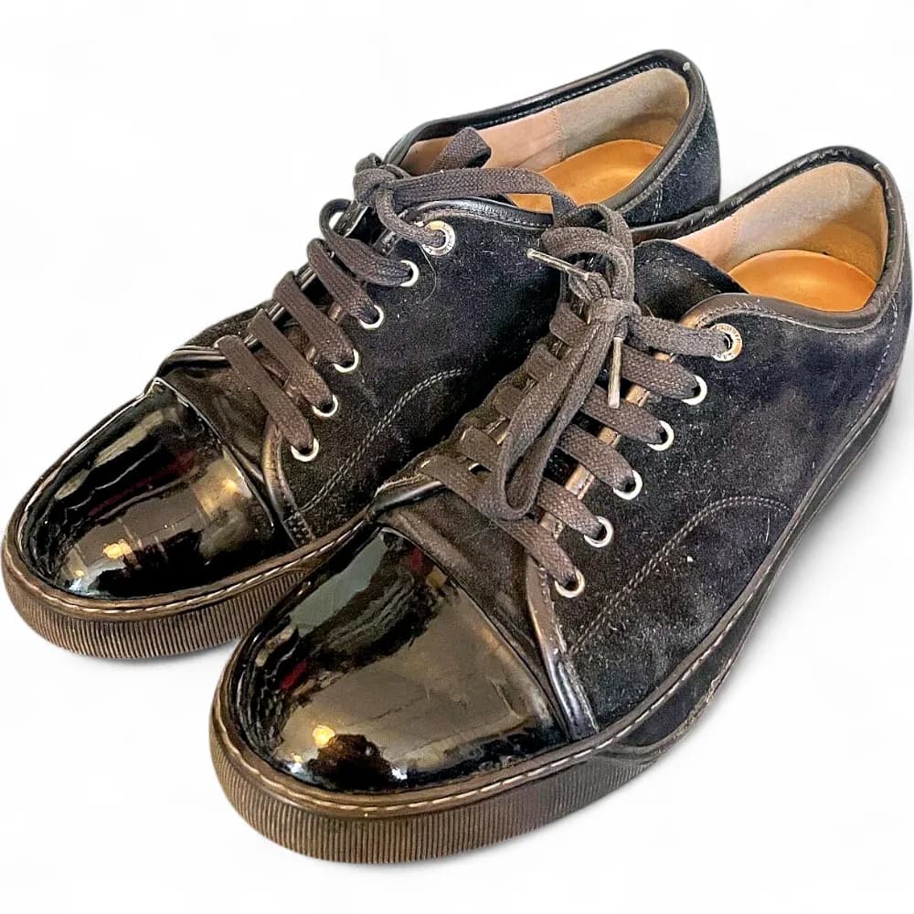 Lanvin Suede Patent Leather Low-Top Sneakers