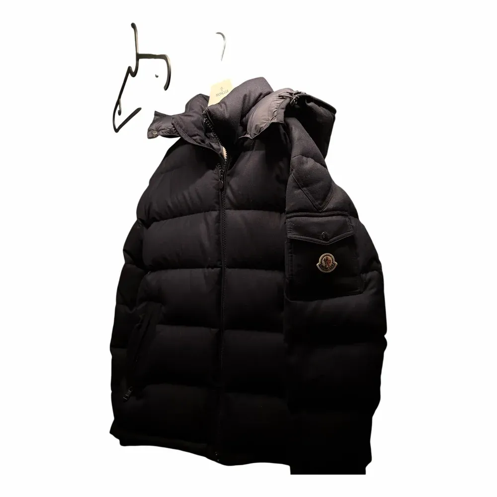 Moncler Montgenevre Hooded Wool Flannel Short Down Jacket