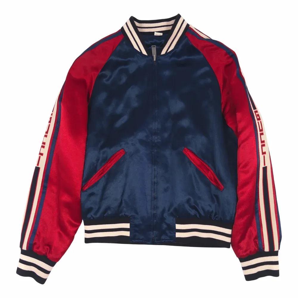 GUCCI Reversible Logo Striped Varsity Jacket