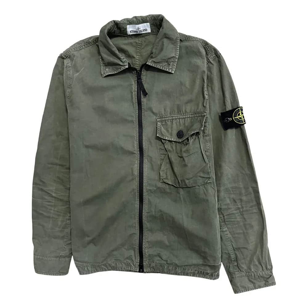 Stone Island Garment Dyed Cotton Zip Pocket Overshirt