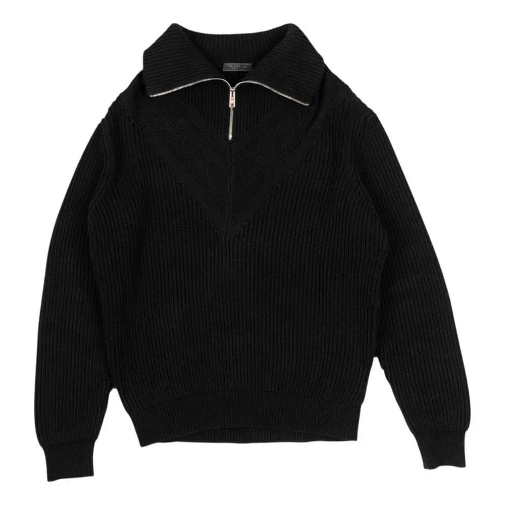 Prada Ribbed Wool Half Zip Sweater