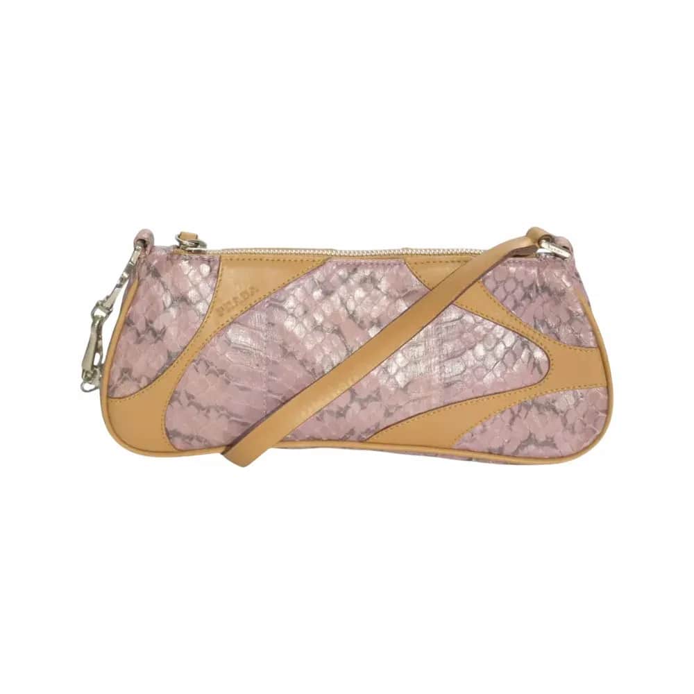 Prada Metallic Pink Python Leather Pochette Bag